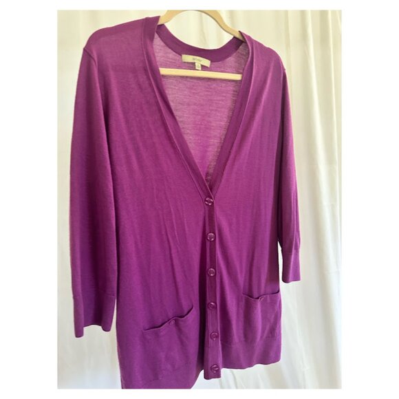 Sejour Women's Plus 3X Long V-neck Grape colored Cardigan - Picture 1 of 7